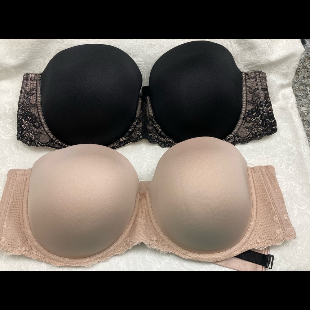 TWO 46DD Push-up Multiway Strapless Bra Microfiber & Lace - 1 black, 1 …